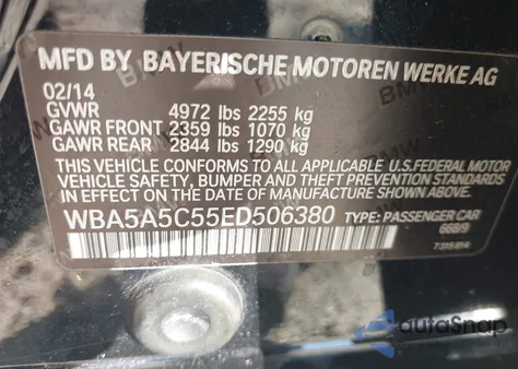 2014 BMW 528 I из США, поврежденный, VIN WBA5A5C55ED506380